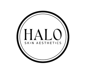 HALO Skin Aesthetics black circular logo, minimalist skincare brand design