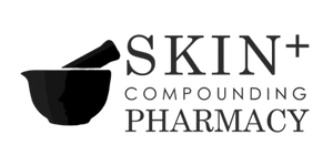 Skin Compounding Pharmacy logo with mortar, pestle, and face silhouette